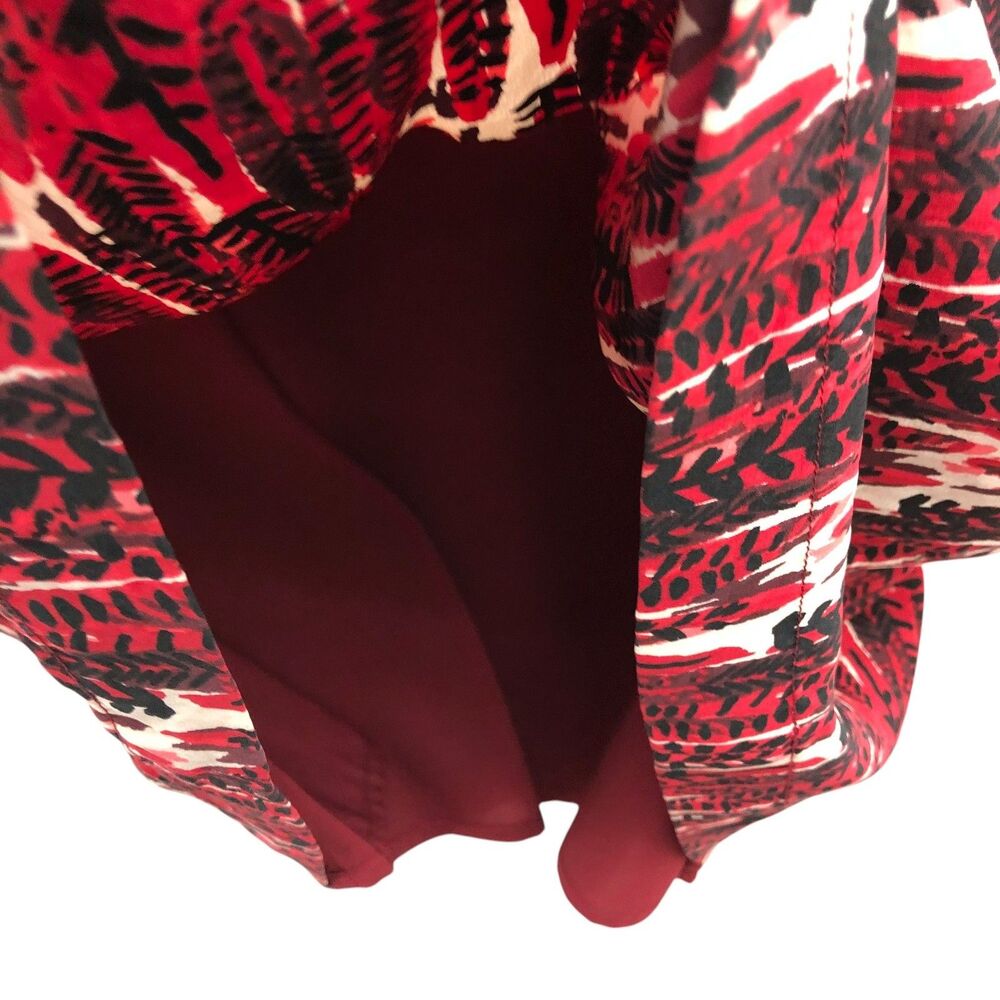 Fossil Womens Red Black Abstract Feather Print Button Front Shift Dress Lined - Picture 5 of 12